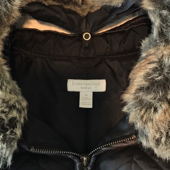 Charter Club Woman Black Winter Coat w/detachable Fur Collar Size 1X - Picture 3 of 6